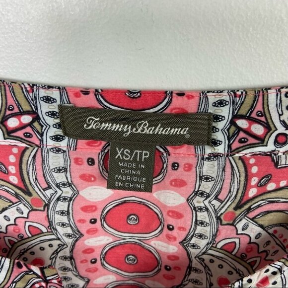 Tommy Bahama Silk Blend‎ Bohemian Hippie Peasant Blouse Size XS Pink Print Boho - Picture 2 of 16